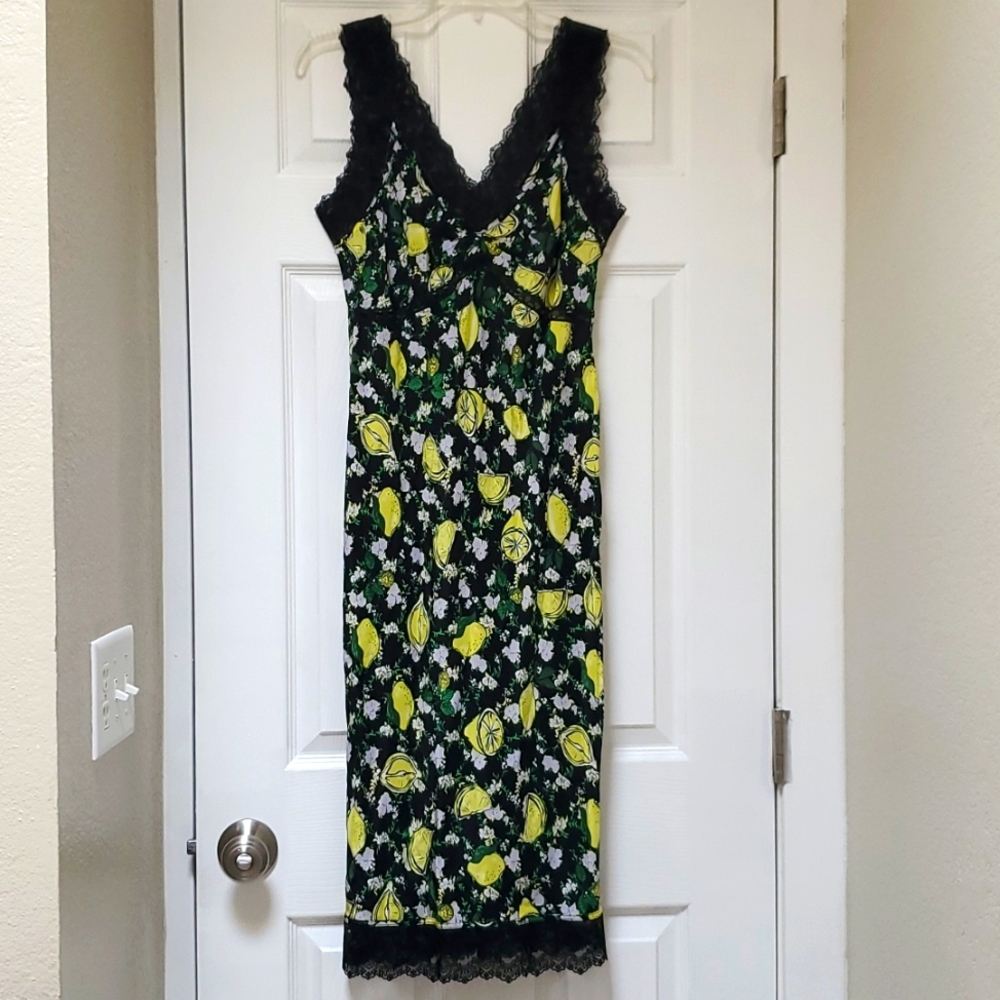 Lemon and lace print Diane Von Furstenberg silk dress XS